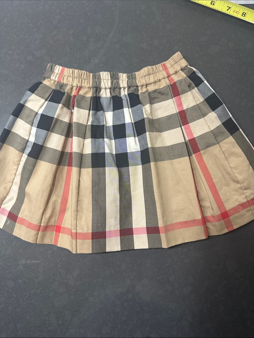 Burberry Tan & Black Plaid Mini Skirt with Red Accents